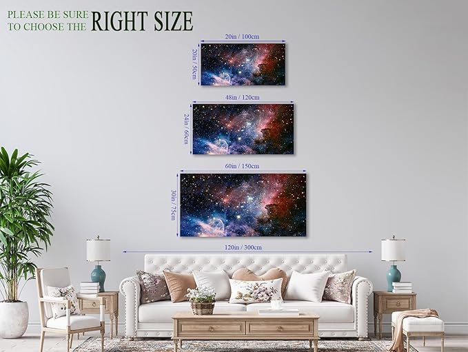 Canvas Wall Art Galaxy Nebula Starry Cosmic Painting Pictures Panoramic Canvas Arotwork Universe Stars Outer Space Wall Art for Home Office Decoration Framed Ready to Hang 24" x 48"