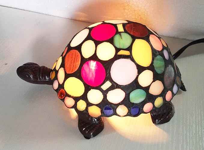 DUONAYU Colorful Turtle Small Table lamp Mediterranean Style Bedroom lamp Tiffany Colored Glass Turtle Table lamp Bedroom Living Room Study Children's Room Lighting Decoration Bedside lamp