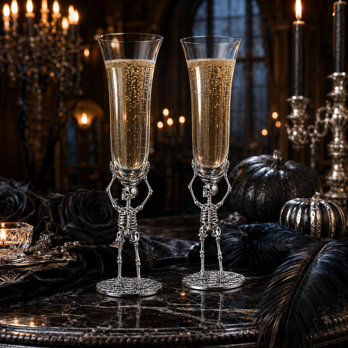 Stemmed Skeleton Champagne Flute Glasses Set of 2 (2 Count)
