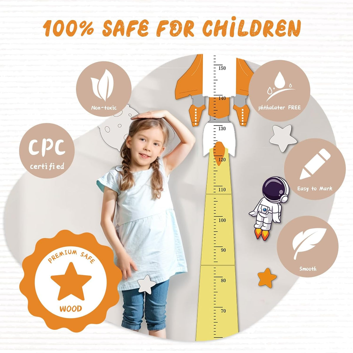 Personalized Name Height Chart for Kids, Cute Rocket Wooden Growth Chart for Kids, Wall Height Chart for Children, Cute Wall Ruler for Kids, Track Height Measurement, Easy to Install - HavenBliss Decor