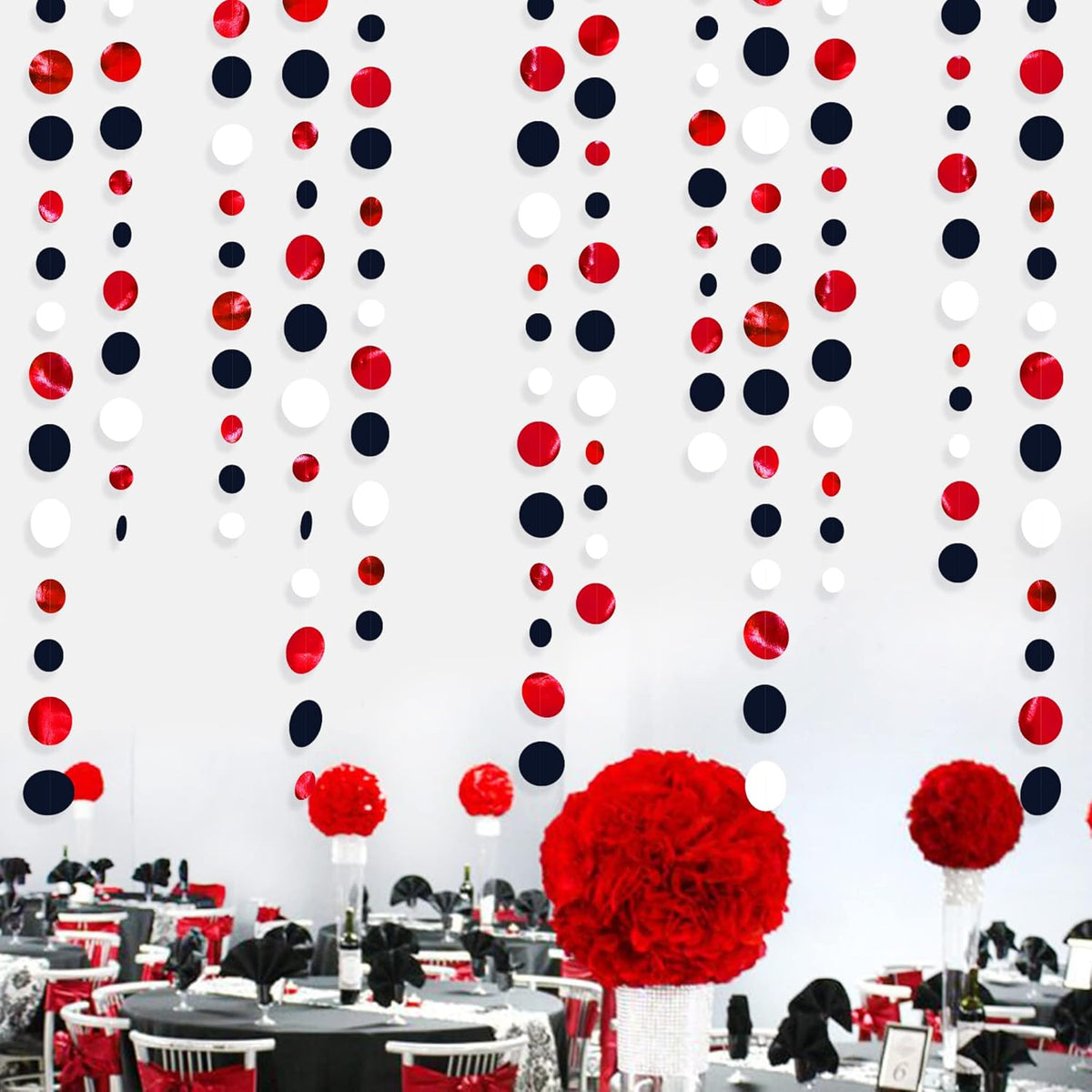 46 Ft Red Black and White Circle Dots Garland Hanging Paper Polka Dots Streamer for Graduations Birthday Bachelorette Engagement Wedding Bridal Shower Holiday Casino Poker Pirate Party Decorations - HavenBliss Decor