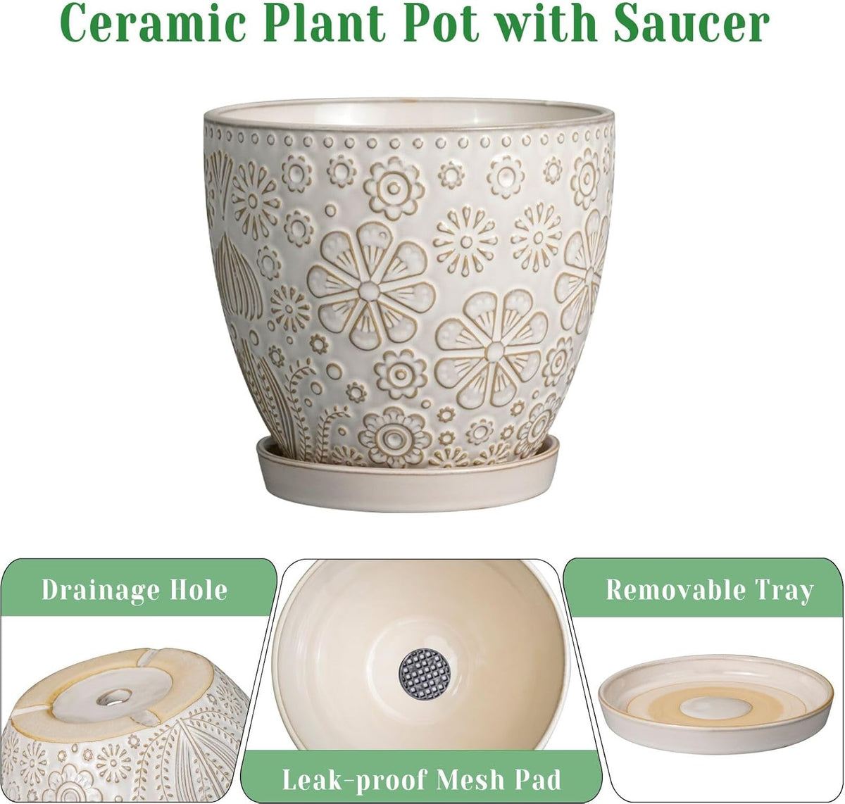 Ceramic Planter 8 Inch Plant Pot with Drainage Hole and Saucer Ceramic Pots for Indoor Plants Outdoor Large Flower Pot for Home Decor White - HavenBliss Decor