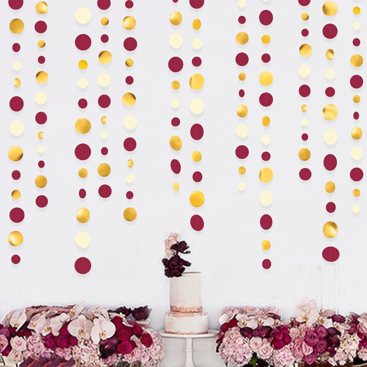 46 Ft Maroon Gold Party Decorations Burgundy Gold Beige Polka Dot Garland Hanging Paper Circle Dots Streamer for Maroon Garnet Graduation Birthday Anniversary Wedding Bridal Shower Party Supplies - HavenBliss Decor