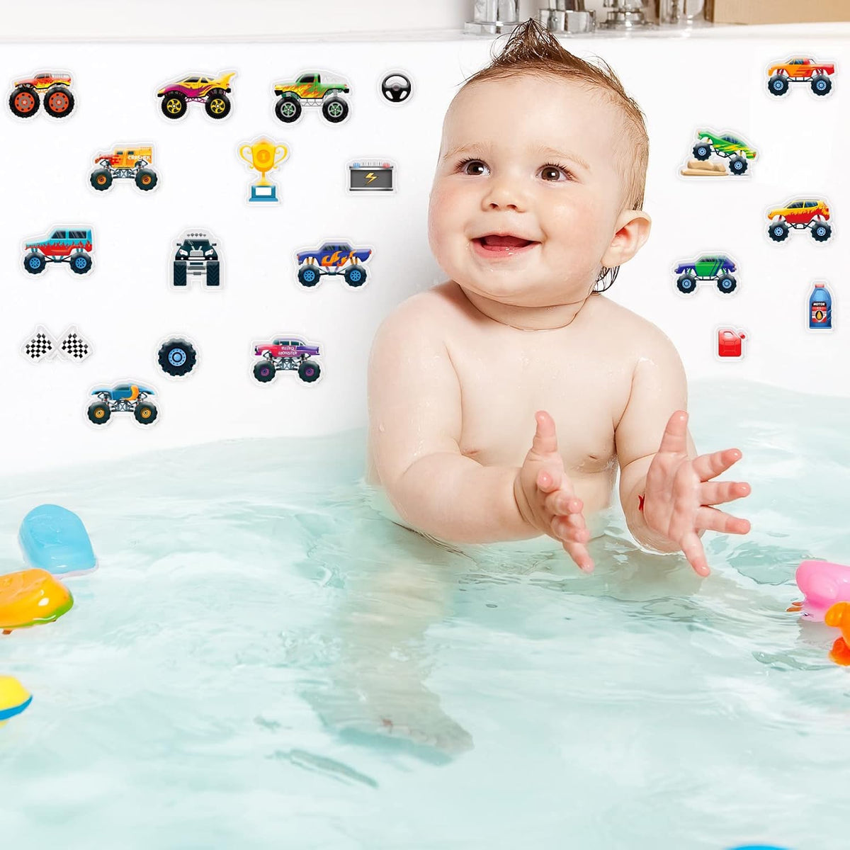 20 PCS Truck Thick Gel Clings Truck Window Gel Clings Decals Stickers for Kids Toddlers and Adults Home Airplane Classroom Nursery Transportation Party Supplies Decorations Removable and Reusable