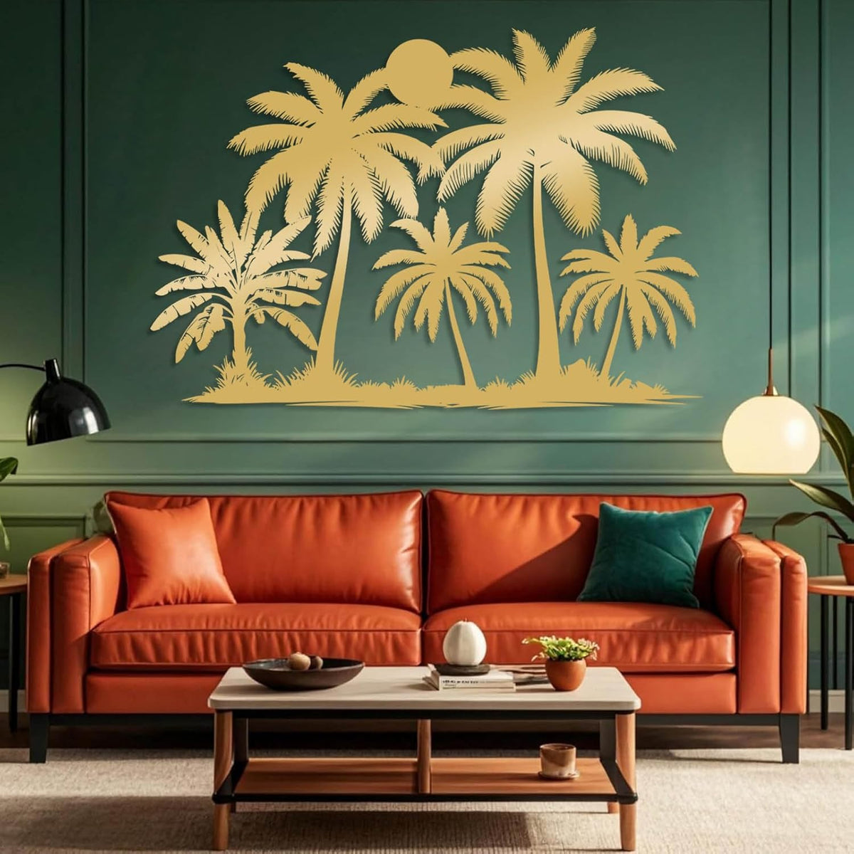 Tuglona Metal Palm Tree with Sunset Wall Decor, Tropical Palm Tree Metal Wall Art, Tropical Wall Decor, Sun Wall Art, Beach Wall Decoration, Coastal Trees Wall Hanging (White, 53"x37"/135x93cm) - HavenBliss Decor