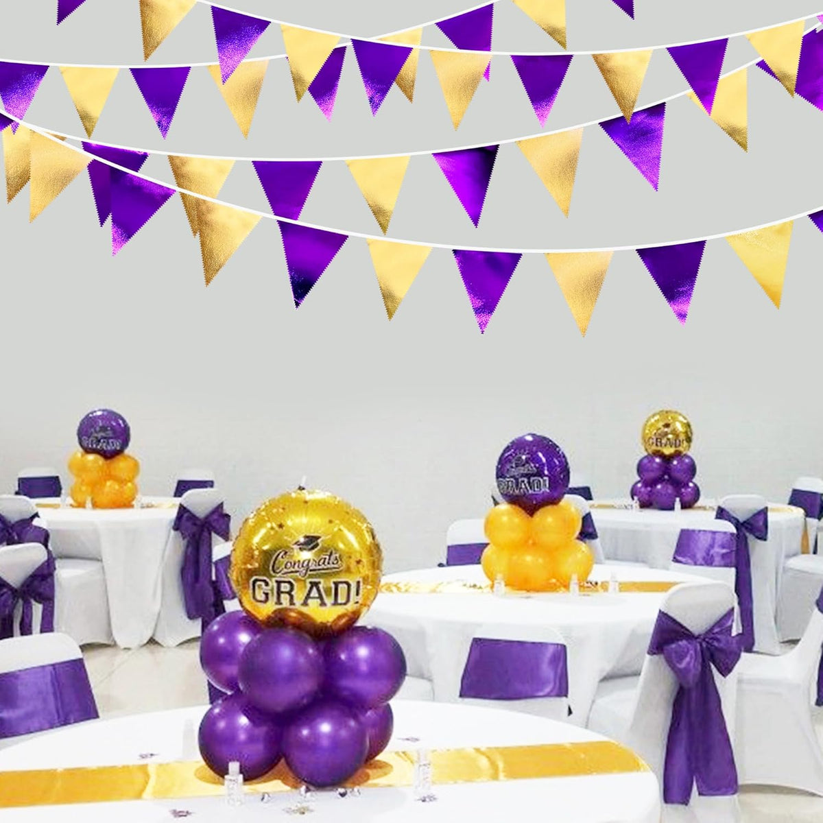 Purple and Gold Party Decorations Metallic Fabric Triangle Pennant Banner Flag Bunting Garland for Graduations Birthday Retirement Wedding Baby Shower Bachelorette Halloween Outdoor Party Supplies - HavenBliss Decor