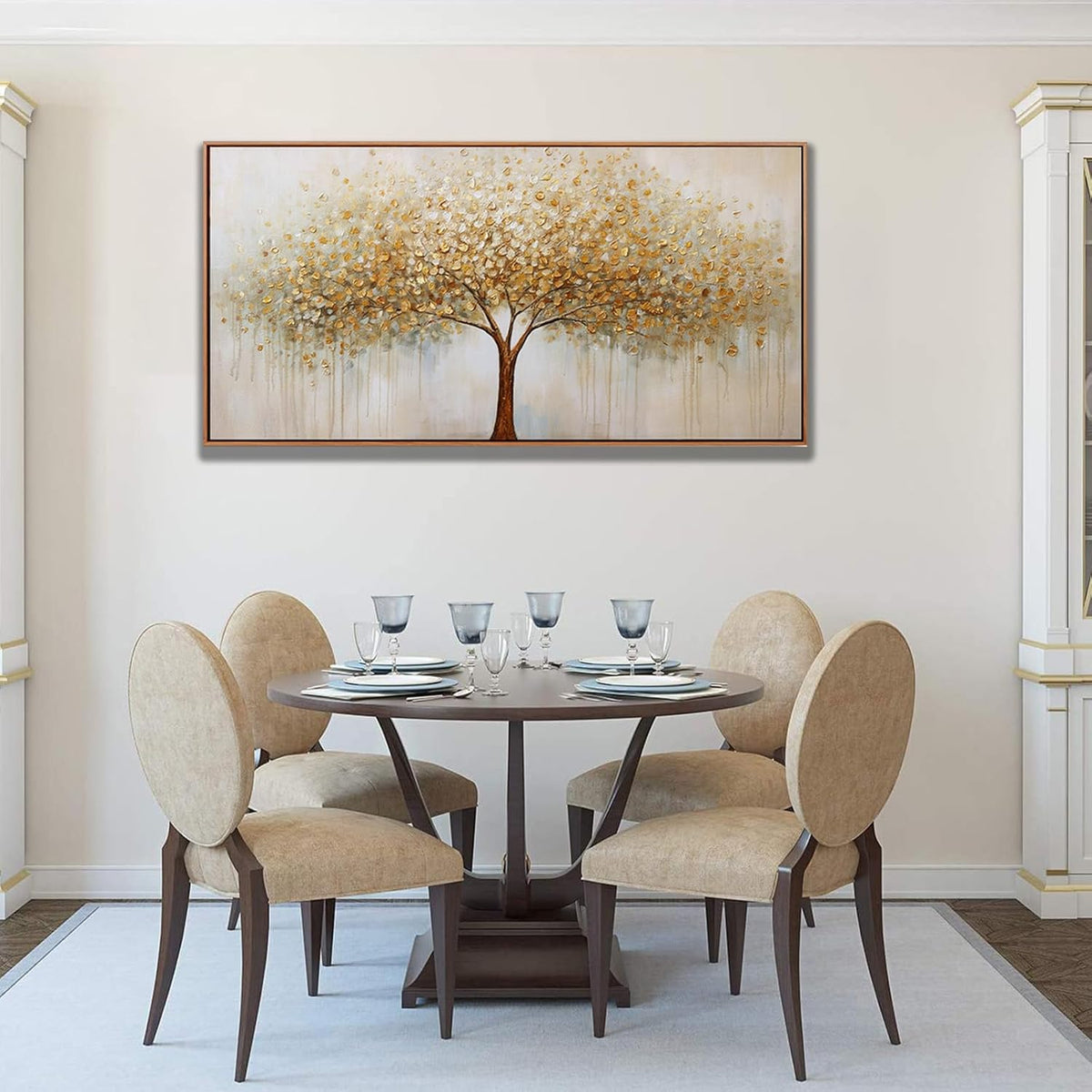 Abstract Wall Art Gold Tree of Life Framed Artwork Canvas Painting Textured Tree Pictures Wall Decor for Living Room Bedroom Dining Room Home Office Decor 20"x40" with Framed