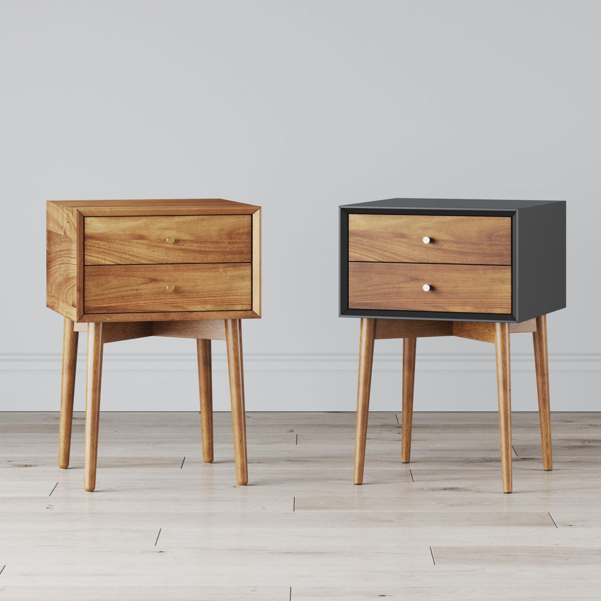 Harper Modern Nightstand Side Accent or End Table with Storage Drawer (2 Count)