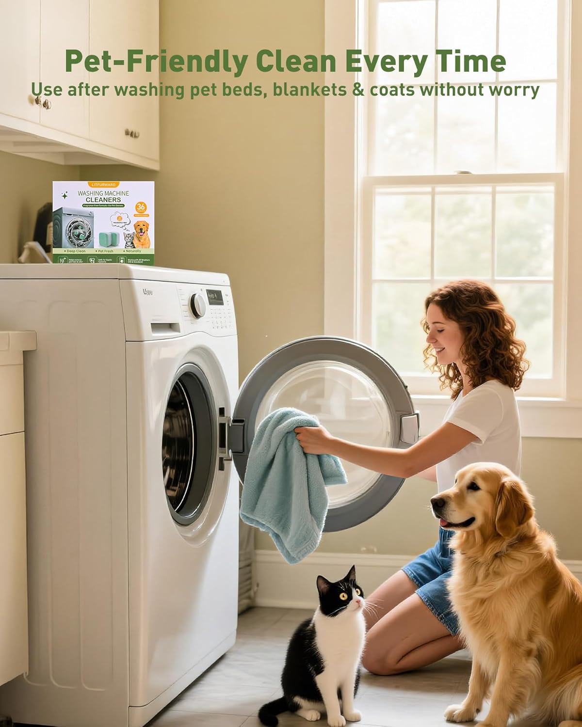 Washing Machine Cleaner Tablets – 36 Count, 18-Month Supply – Pet Hair & Odor Remover – Safe for Septic, Works with All Washers – Unscented – Washer Cleaner for Pet Owners - HavenBliss Decor