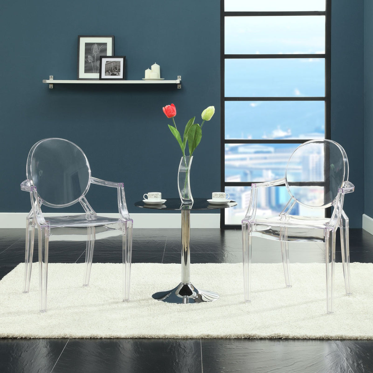 Casper Modern Acrylic Stacking Kitchen and Dining Room Arm Chair in Clear