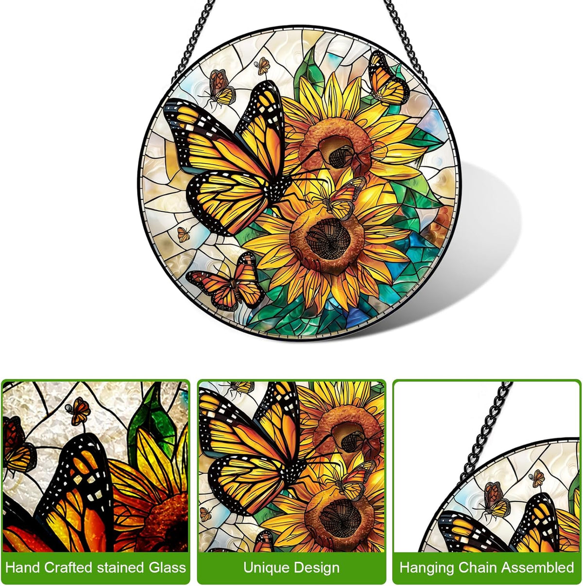 Stained Glass Window Hanging – Double-Sided Glass Sun Catcher with Chain – Memorial Window Art Panel for Home Décor, Spiritual Comfort, and All-Occasion Gifting - HavenBliss Decor