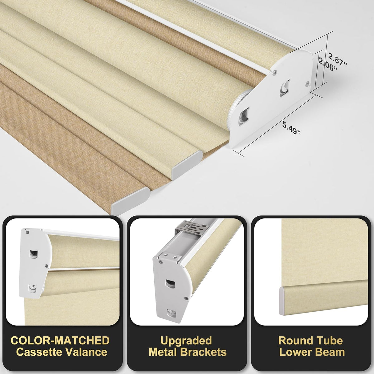 BERISSA Cordless Dual Roller Shades with Cassette Valance,Double Window Shades Blackout and Light Filtering Shades,Day and Night Roller Shades for Home Office Door.Linen Beige.68 W x 48" H
