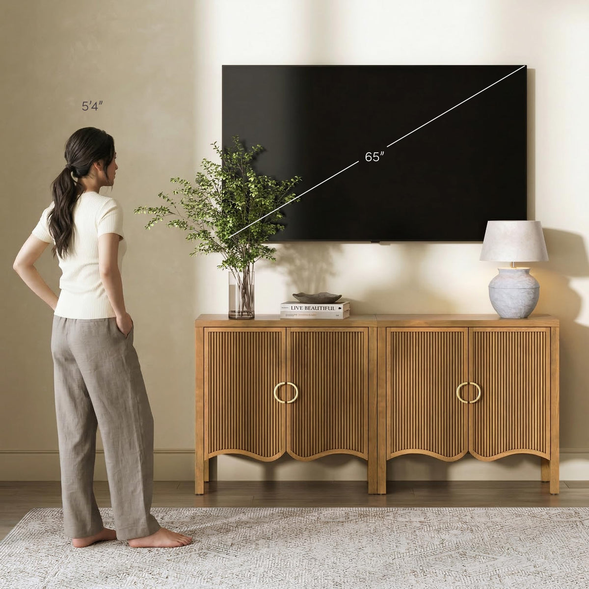 Scott Transitional Fluted Accent Cabinet or Storage Cabinet for Living Room or Entryway with Solid Wood Panel