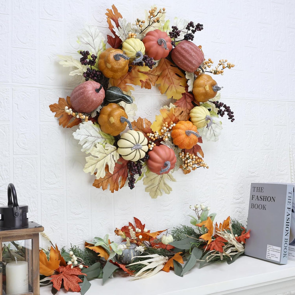 24 inch Fall Wreaths for Front Door Outside Autumn Wreath Fall Decorations for Home Decor Pumpkin Wreath for Farmhouse Holiday Thanksgiving Harvest Halloween Outdoor Indoors Fall Front Porch