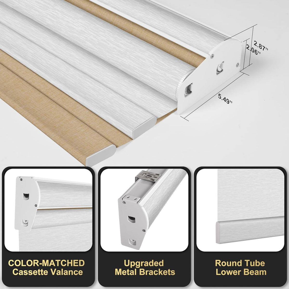 BERISSA Cordless Dual Roller Shades with Cassette Valance,Double Window Shades Blackout and Light Filtering Shades,Day and Night Roller Shades for Home Office Door.Linen Beige and White.33 W x 56" H