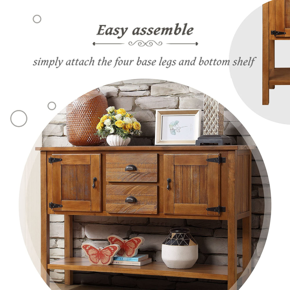 Solid Wood Console Table with Drawers