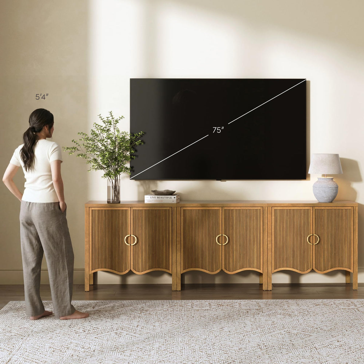 Scott Transitional Fluted Accent Cabinet or Storage Cabinet for Living Room or Entryway with Solid Wood Panel
