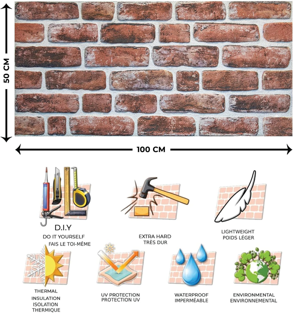 Dundee Deco 3D Wall Panels Faux Brick - Cladding, Mahogany Stone Look Wall Paneling, Styrofoam Facing for Living Room, Kitchen, Bathroom, Balcony, Bedroom, Sample, Size 10 x 10 in. - HavenBliss Decor