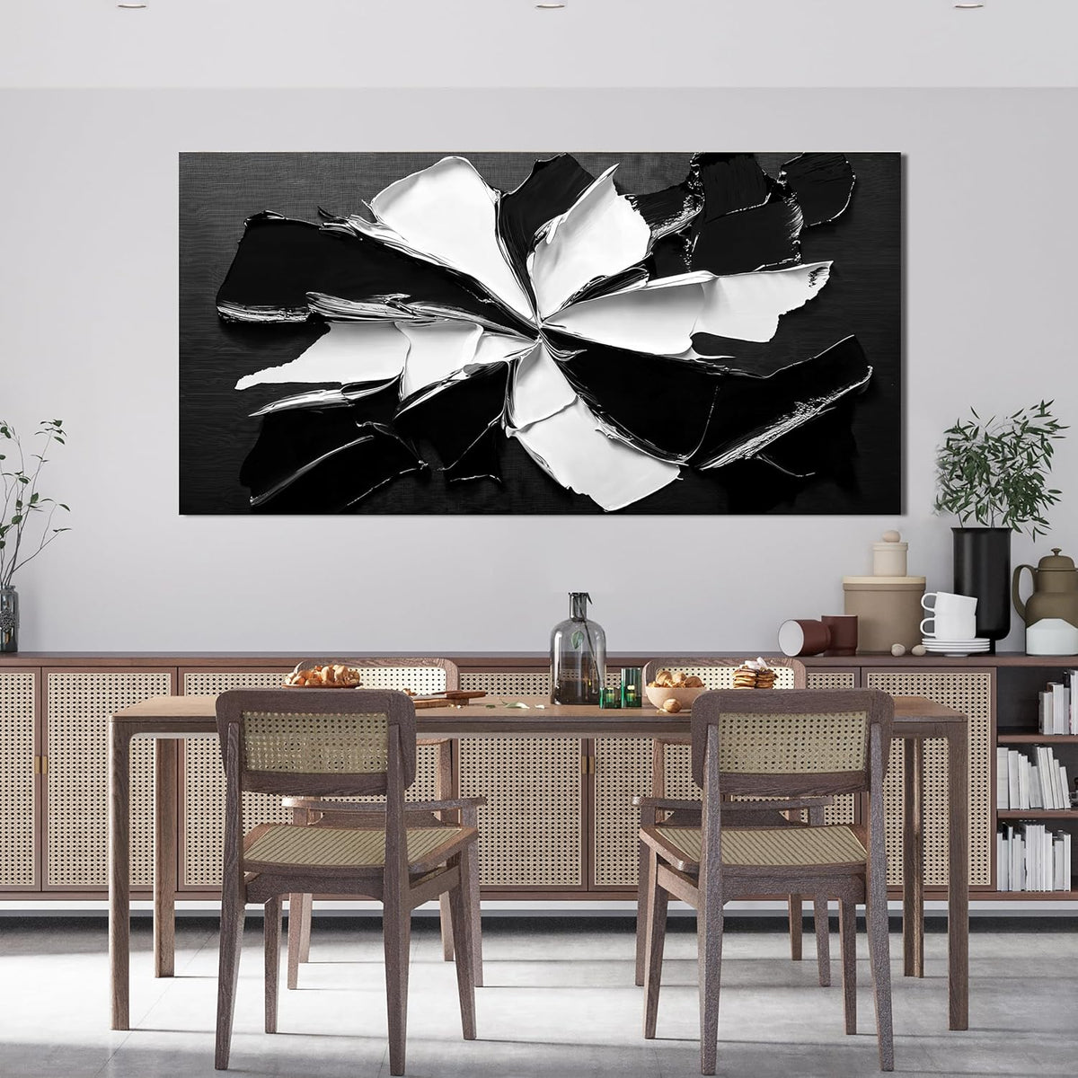 Abstract Wall Art Decoration Modern Large Wall Art for Living Room Abstract Canvas Art Wall Decor Minimalist Black and White Wall Art Prints Flowers Artwork for Walls Bedroom Office Decor 24"X48"
