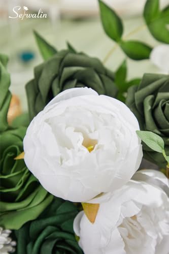 Green Artificial Flowers Box Silk Flowers with Stems for Wedding (A Emerald Green / 1 Box)