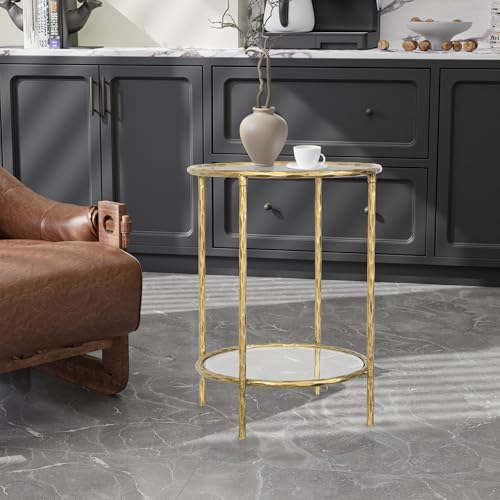 Hand Forged Side Table 2 Tier (Gold / Circle)