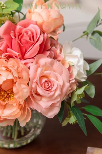 Artificial Flowers in Vase with Fake Water (Coral & Peach Plus)