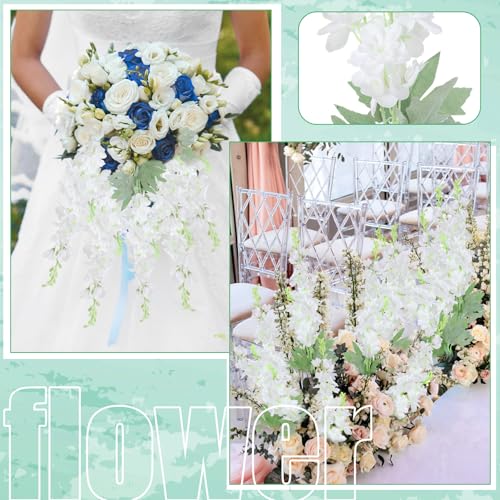50 Pcs White Delphinium Artificial Flower Bulk (34.25" / White)