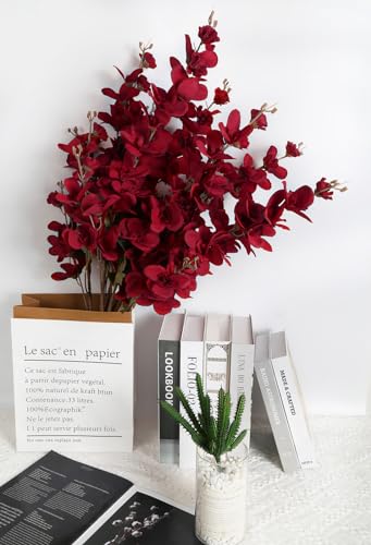 6PCS 35.43'' Red Delphinium Artificial Flower Faux Larkspur Silk Flowers Long Stem Blossoms Flowers for Tall Vase Floral Arrangements Home Table Wedding Decor (Red)