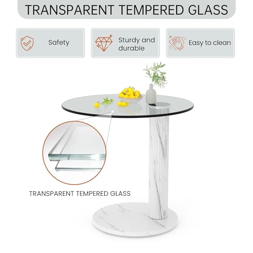 Glass Round Coffee Table End Table (White)