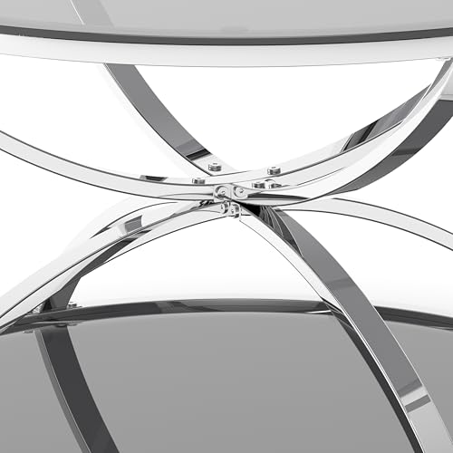 2Pcs Round Glass Coffee Table and End Table Sets with 2 Tiers (Medium / Silver)