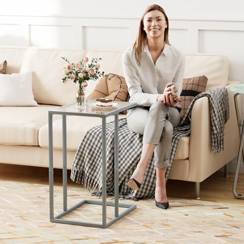 End Table C Shaped Side Table for Sofa (Grey)