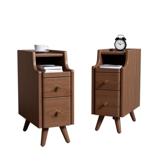 Narrow Nightstand with Drawers (2 Pc(walnut) / 15.74''D*7.87''W*19.68''H)