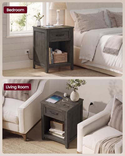 Farmhouse Nightstand with Charging Station (Taupe Brown / 2 PACK)