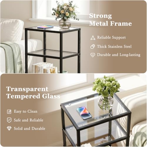 Glass Side Table (Black / 3-Tier (11"D x 15"W x 25.6"H))