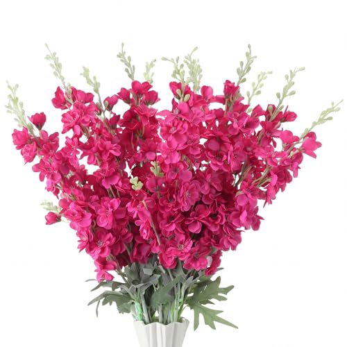 42 Pcs Rose Red Delphinium Artificial Flower Bulk (34.25" / Rose Red)