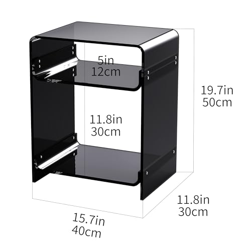 Acrylic End Table Record Player Table with Storage Shelf Clear Side Table Nightstand (Black)