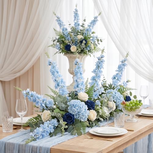 16Pcs Light Blue Delphinium Artificial Flower 33.5'' Long Stem Blue Flowers (Light Blue)