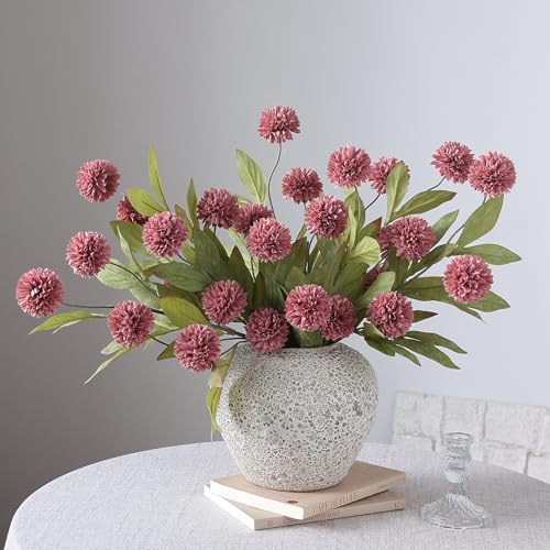 12 Pcs 27"Artificial Pompon Mum Silk Flower Stems for Vase (Warm Pink)