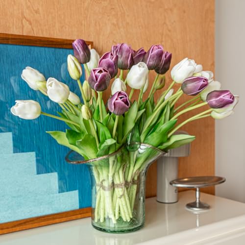 40pcs Artificial Tulips Flowers (40pcs Dark Purple Set (No Vase))
