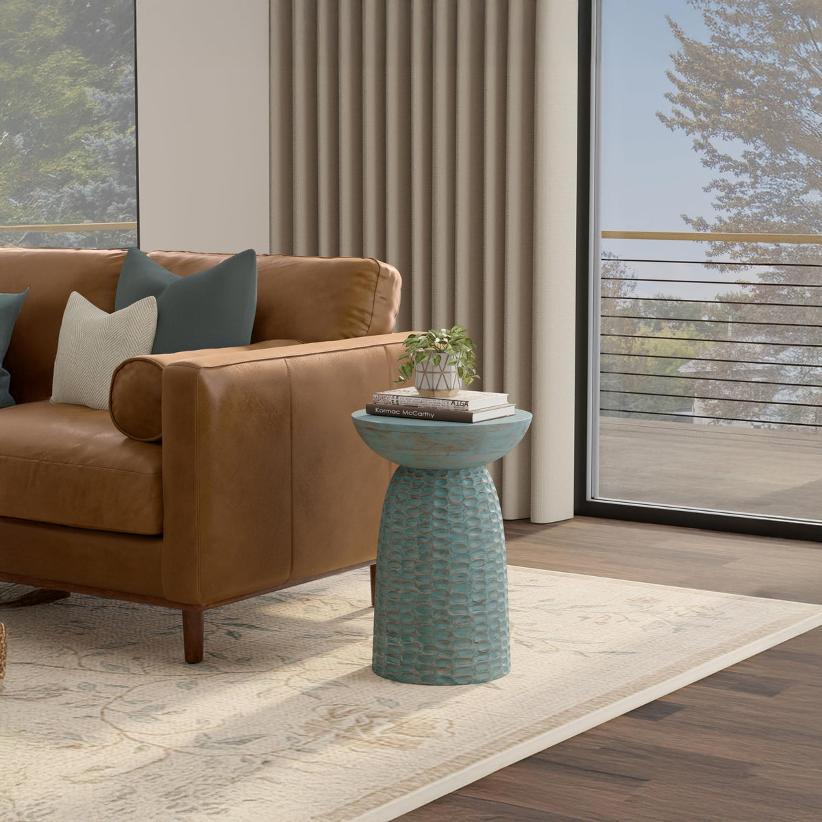 Boyd 16" Wide Solid Wood Round End Table in Teal Wash (Teal Wash / 16 inch)