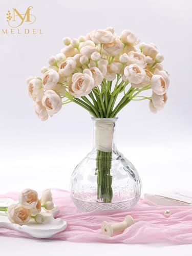 32Pcs Champagne Faux Silk Ranunculus Artificial Flowers Wedding DIY (Light Champagne)