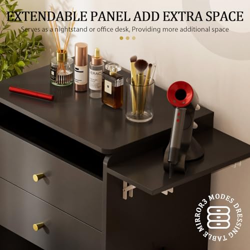 Makeup Vanity Desk with Mirror and Lights (Ink Black)