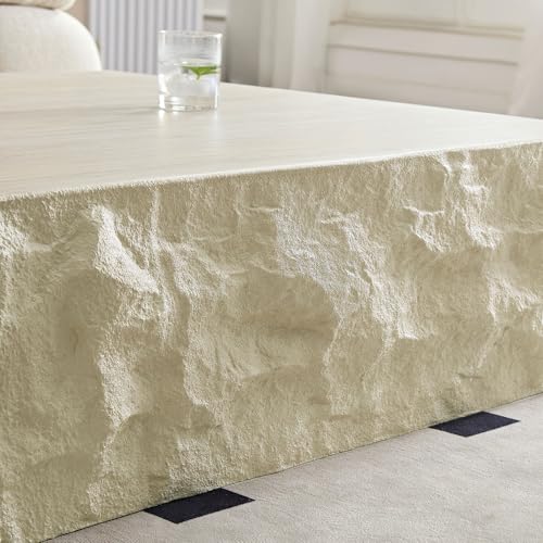 35" Fiberglass Square Coffee Table with Round Edge Design (Beige / 35"(Square))
