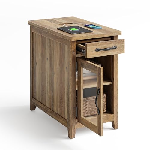 Set of 2 Charging End Tables with USB Ports (Brown / Glass Door)