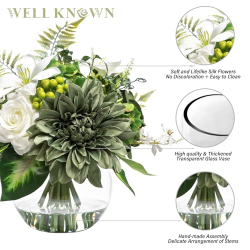 Artificial Flowers in Vase with Fake Water (Green & White Mixed)