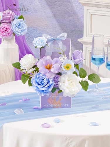 Artificial Flowers Combo Blue & Purple Fake Flowers for Wedding (Blue & Purple / 1 Box)