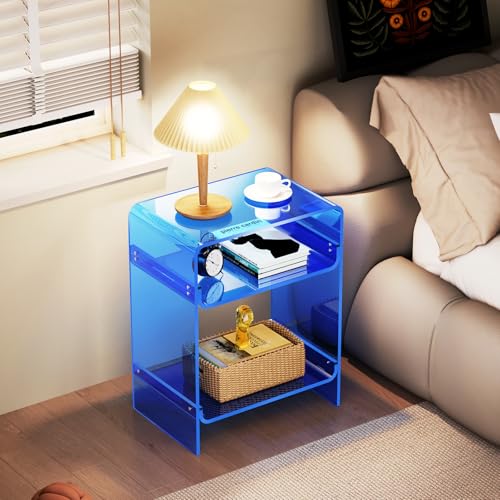 Acrylic Record Player Table with Storage Shelf (Blue / Large)