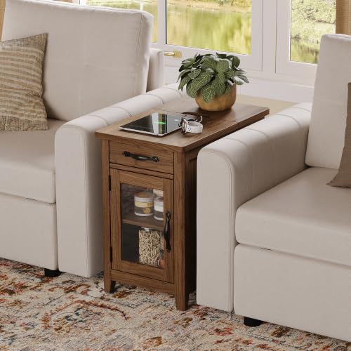 Charging End Table with USB Ports (Walnut / Glass Door)