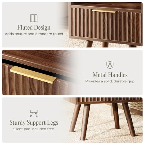 Nightstand Set of 2 with Charging Station (Walnut)