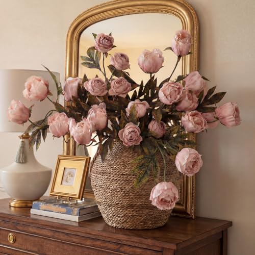 Faux Silk Peony Artificial Flowers Stem for Vase (Brownish)